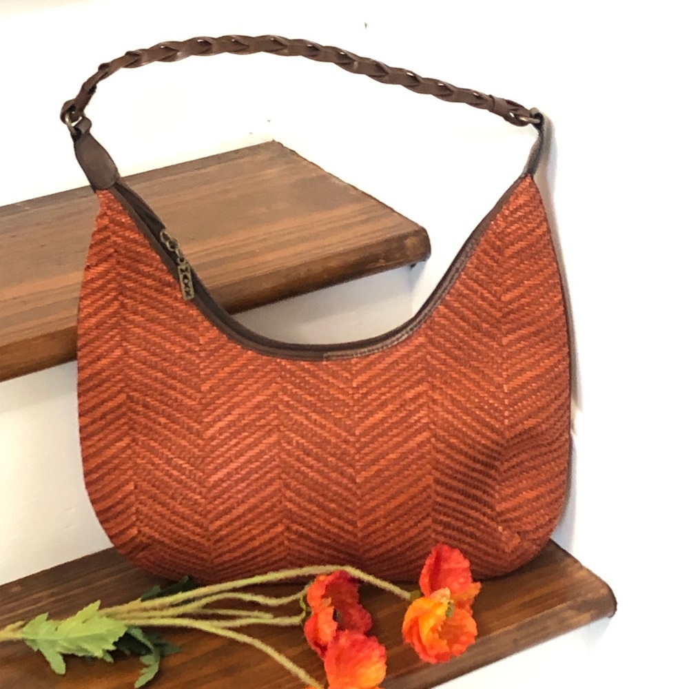 Maxx burnt orange woven hobo bag with braid handle